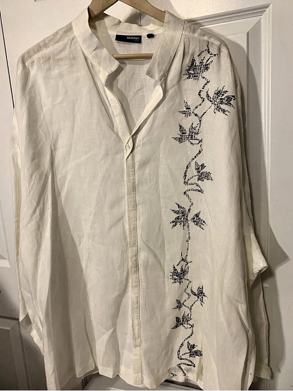 Murano Mens Sz 3XL LINEN long sleeve button front shirt White